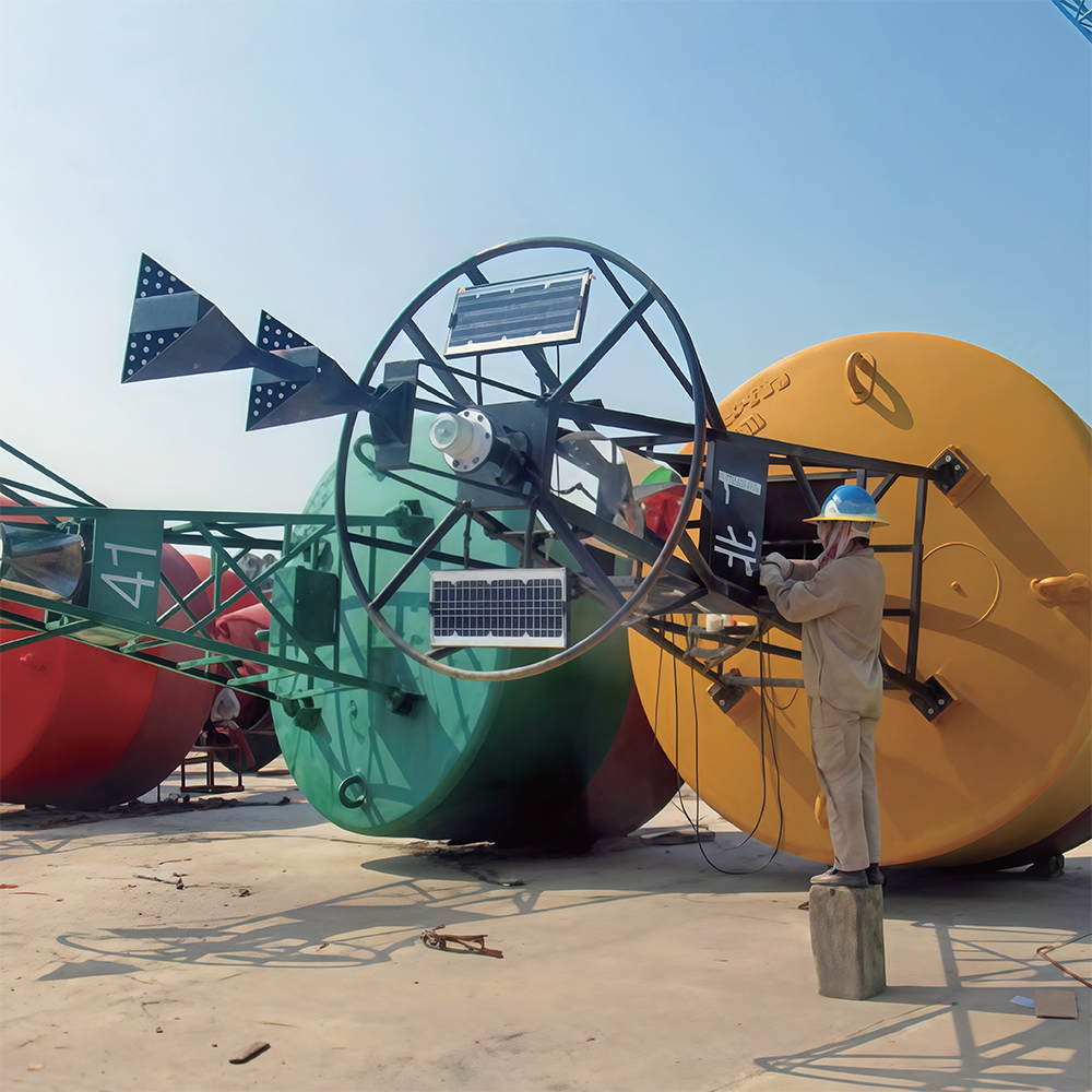Navigation buoy assembly in an outdoor work area