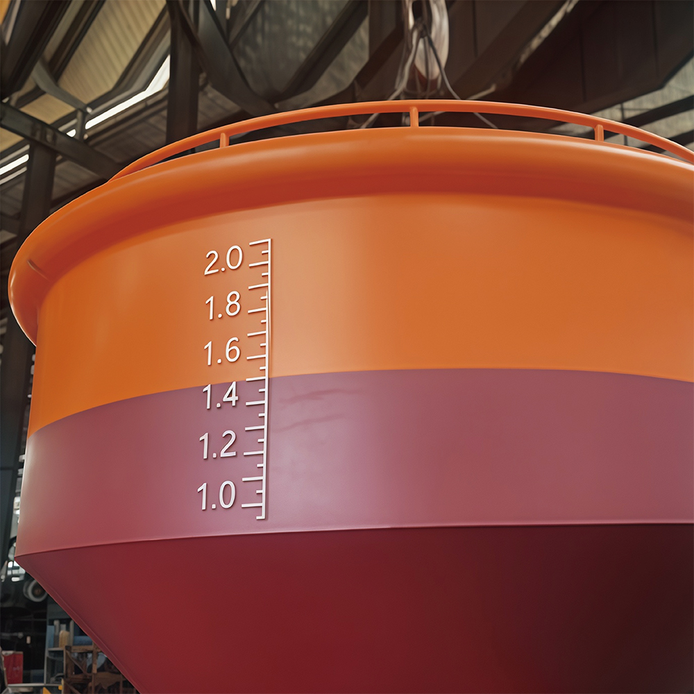 Painted mooring buoy body with draft markings